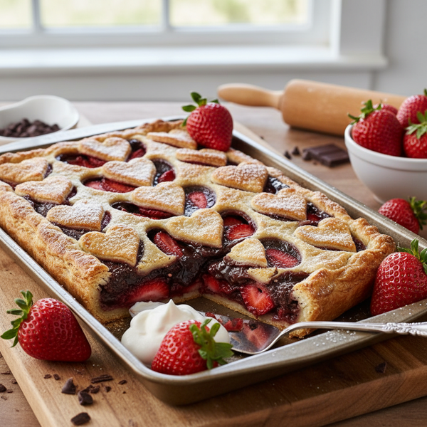 Decadent Chocolate Strawberry Heart Slab Pie recipe