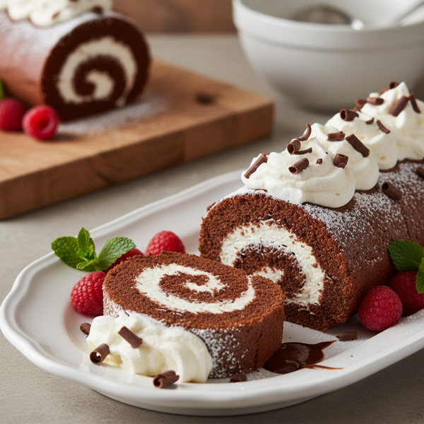 Decadent Chocolate Swiss Roll with Whipped Cream recipe