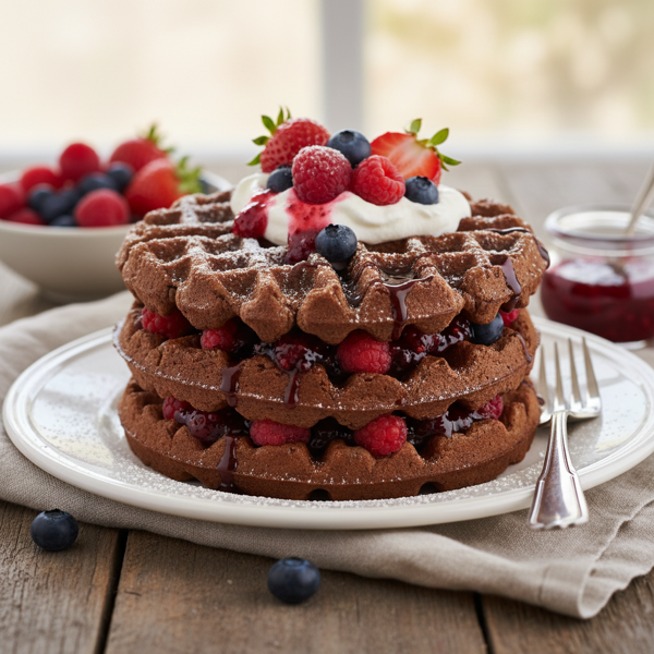 Decadent Chocolate Waffles with Berry Jam recipe