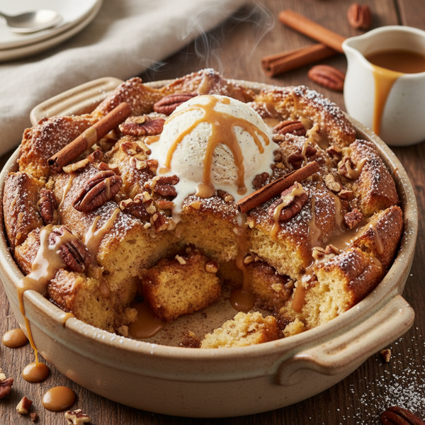 Decadent Cinnamon Pecan Bread Pudding recipe