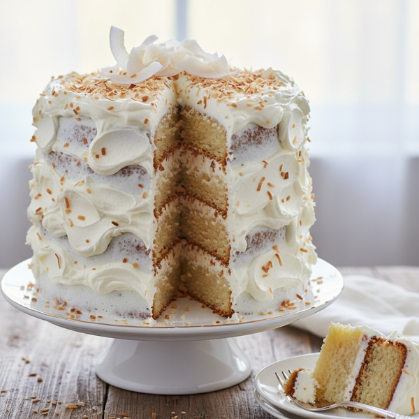 Decadent Coconut Layer Cake with Fluffy Whipped Cream Frosting recipe