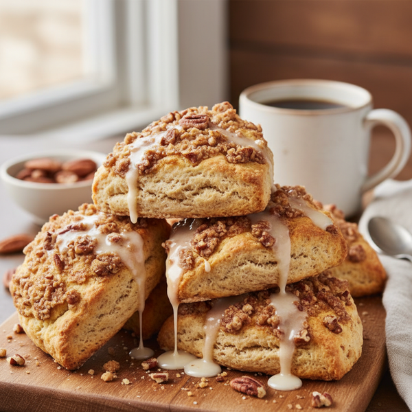 Decadent Coffee Cake Scones with Pecan Crunch Topping recipe