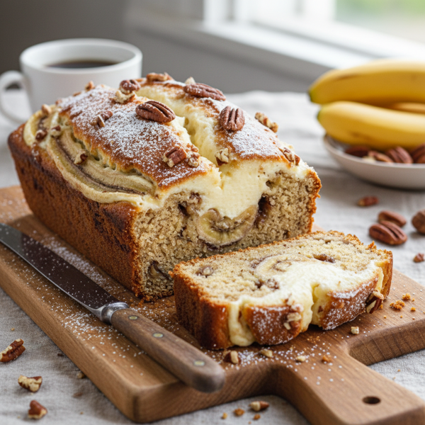 Decadent Cream Cheese Banana Bread with Pecans recipe