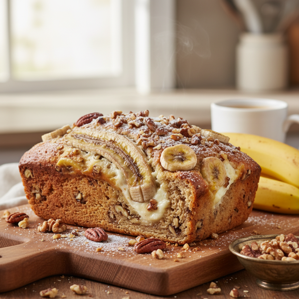 Decadent Cream Cheese Banana Nut Bread recipe