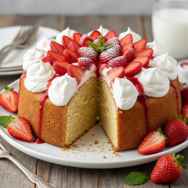 Decadent Cream Cheese Pound Cake with Strawberries & Whipped Cream recipe