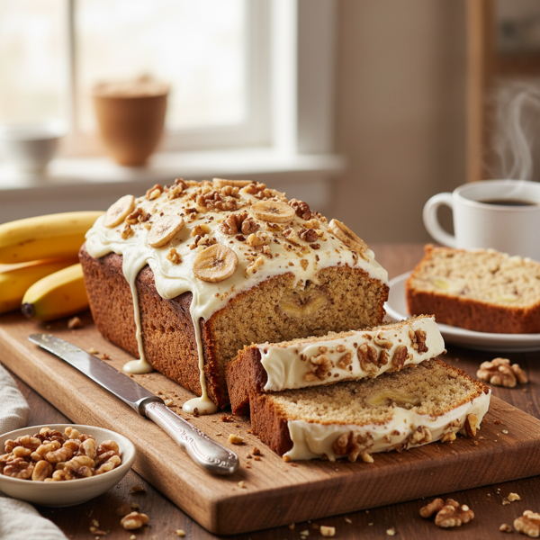 Decadent Cream Cheese Walnut Banana Bread recipe
