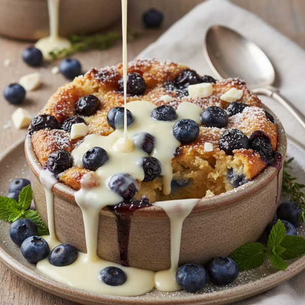 Decadent Creamy Blueberry Bread Pudding with White Chocolate Sauce recipe