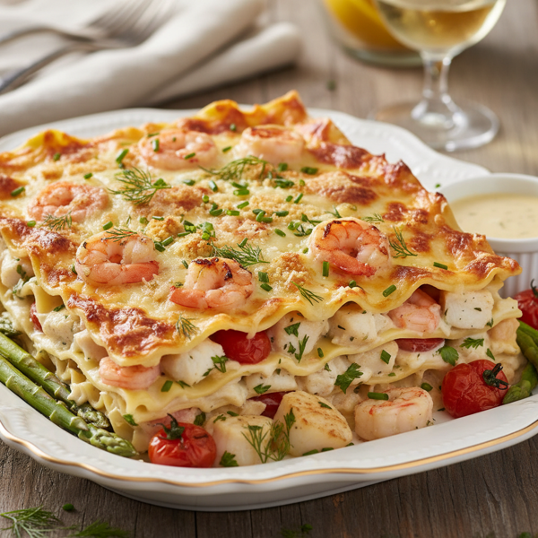Decadent Creamy Seafood Lasagna recipe