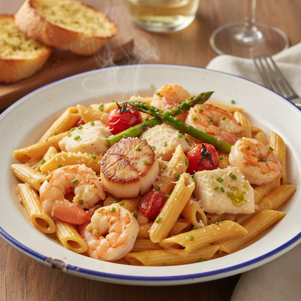 Decadent Creamy Seafood Penne recipe
