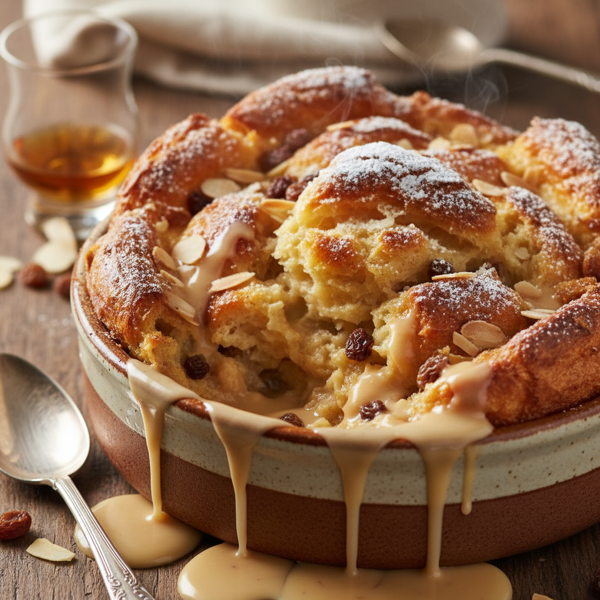 Decadent Croissant Bread Pudding with Velvety Brandy Cream Sauce recipe