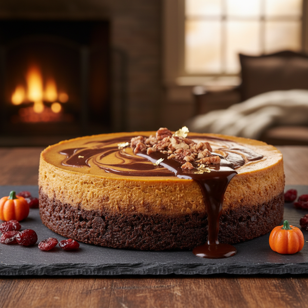 Decadent Dark Chocolate Pumpkin Cheesecake on a Fudgy Brownie Base recipe