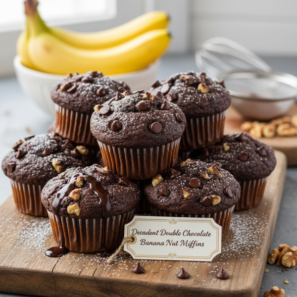Decadent Double Chocolate Banana Nut Muffins recipe