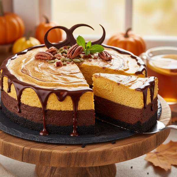 Decadent Double Layer Pumpkin Chocolate Cheesecake recipe