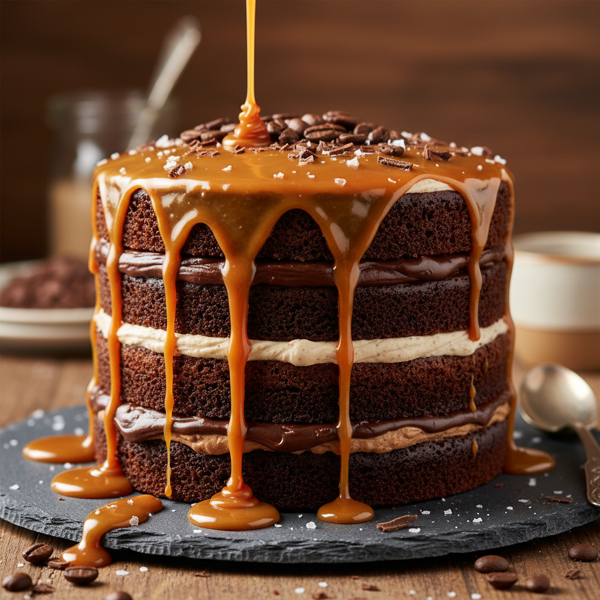 Decadent Espresso Chocolate Cake with Rich Caramel Sauce recipe