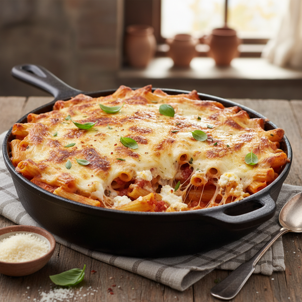 Decadent Four Cheese Baked Ziti recipe