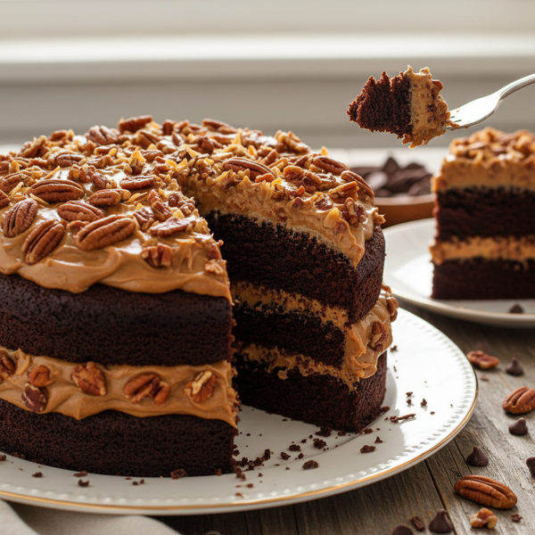 Decadent German Chocolate Cake with Creamy Coconut Pecan Topping recipe