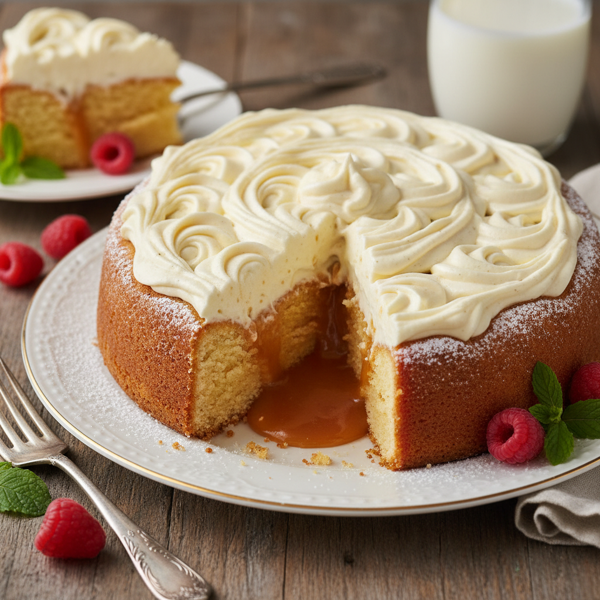 Decadent Gooey Butter Cake with Vanilla Cream Topping recipe