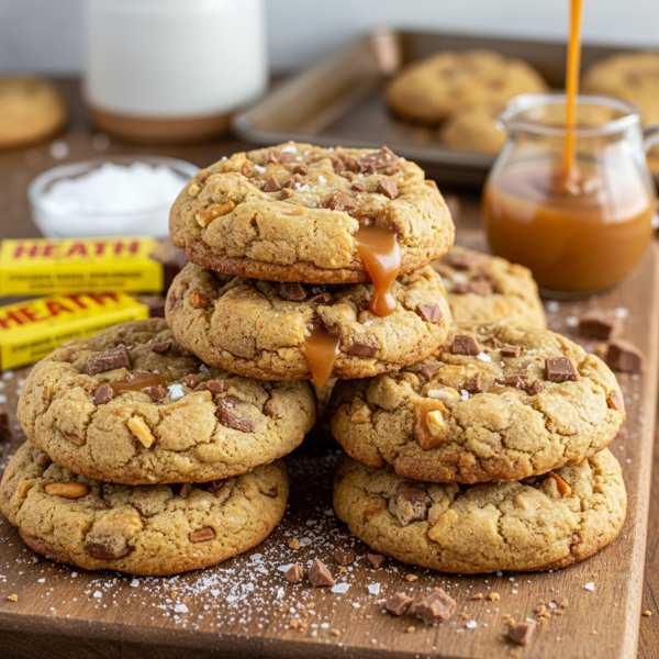 Decadent Heath Salted Caramel Crunch Cookies recipe