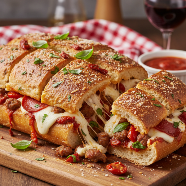 Decadent Italian Stuffed French Bread Pizza recipe