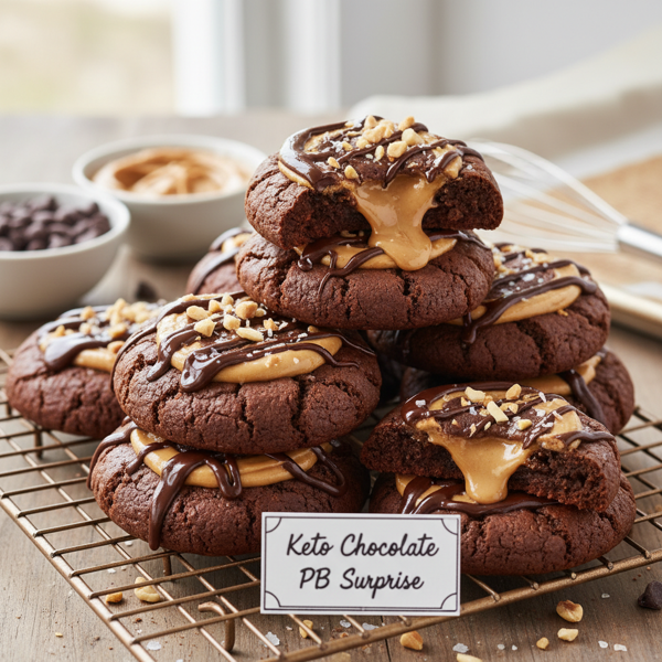 Decadent Keto Chocolate Peanut Butter Surprise Cookies recipe