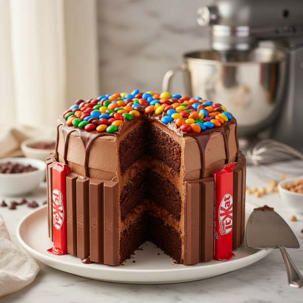 Decadent Kit Kat M&M's Layer Cake recipe