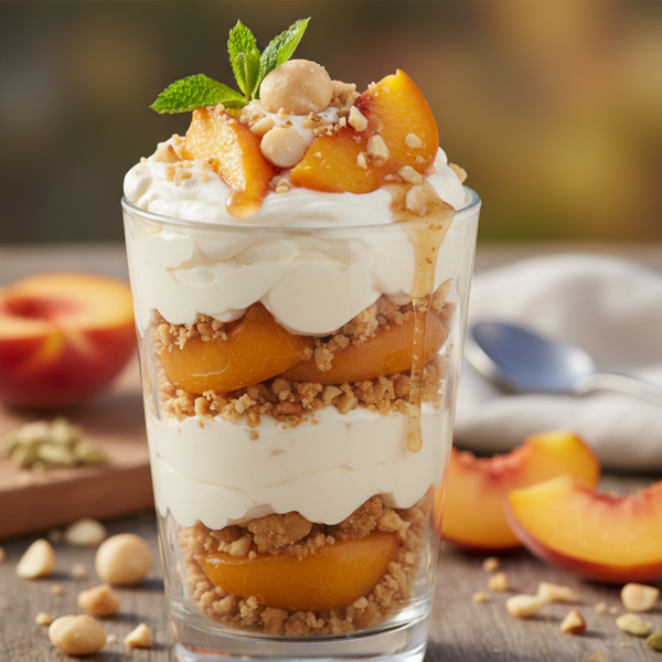 Decadent Macadamia Peach Delight Parfait recipe
