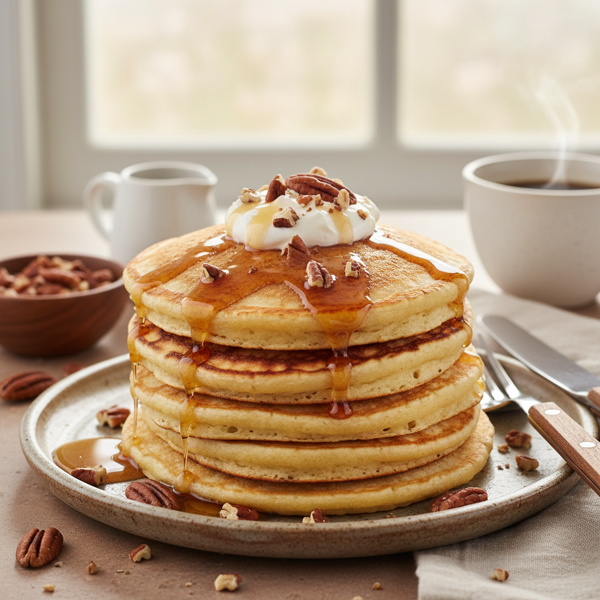 Decadent Maple-Pecan Sour Cream Pancakes recipe