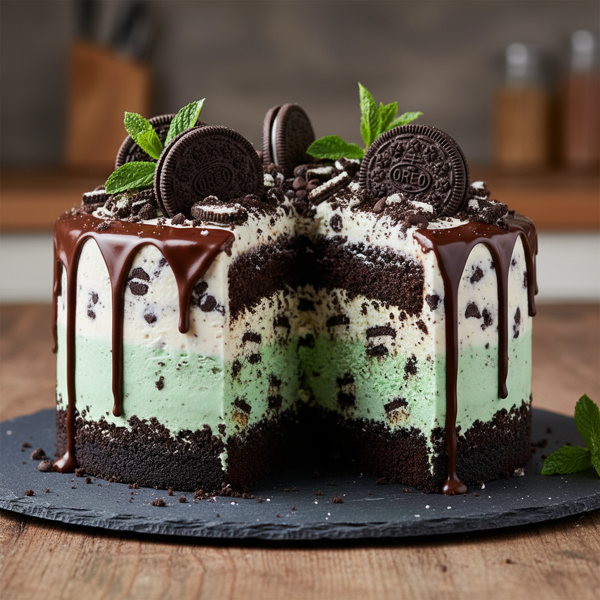 Decadent Mint Oreo Layered Ice Cream Cake recipe