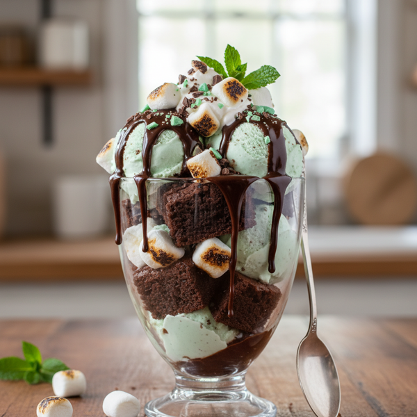 Decadent Mint and Marshmallow Brownie Sundaes recipe