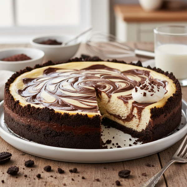 Decadent New York Style Marble Cheesecake with Chocolate Cookie Crust recipe