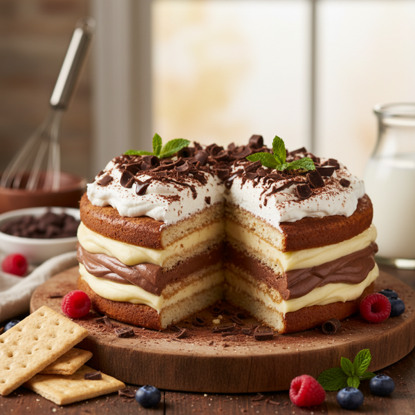 Decadent No-Bake Layered Pudding Graham Cake recipe