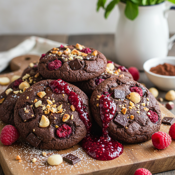 Decadent Nutty Chocolate Raspberry Delight Cookies recipe