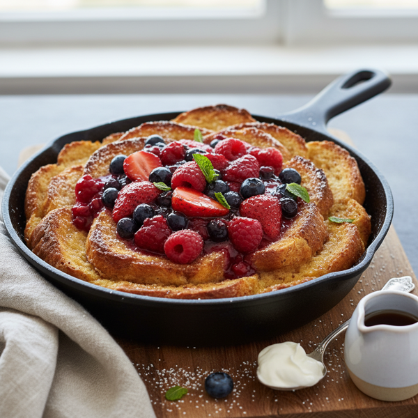 Decadent One-Pan French Toast Bake with Berry Compote recipe