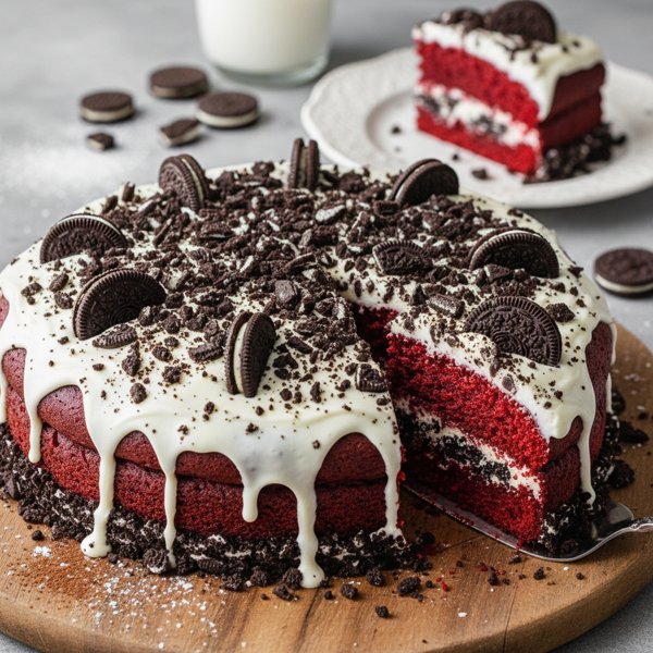 Decadent Oreo Red Velvet Poke Cake recipe