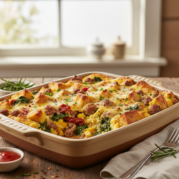 Decadent Overnight Sausage & Egg Bake recipe
