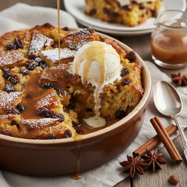 Decadent Panettone Bread Pudding with Cinnamon Syrup recipe