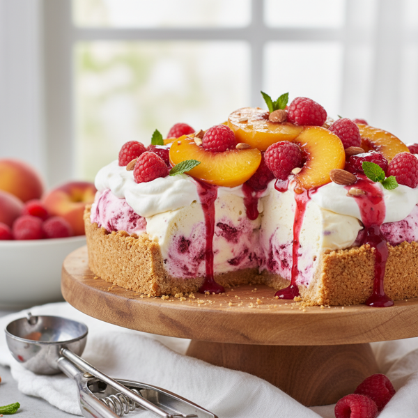 Decadent Peach Melba Ice Cream Pie recipe
