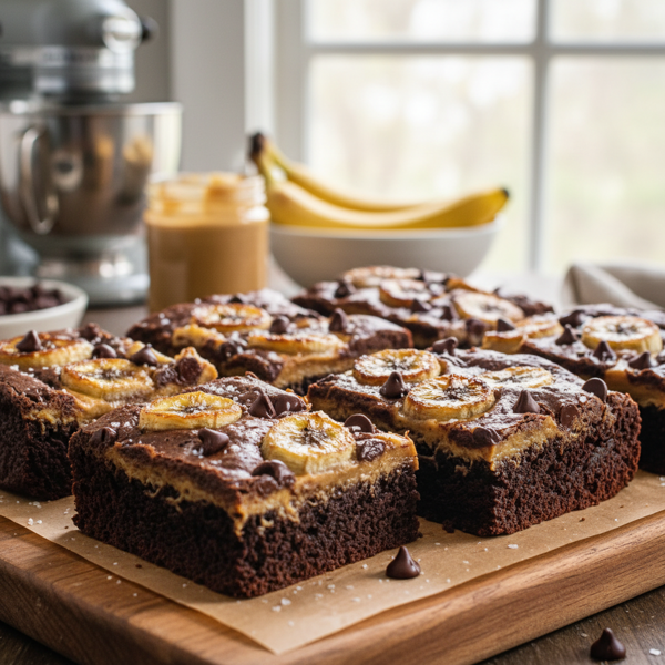 Decadent Peanut Butter Banana Chocolate Chip Brownie Bars recipe