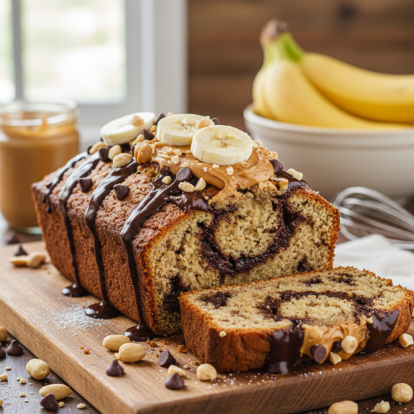 Decadent Peanut Butter Chocolate Banana Loaf recipe