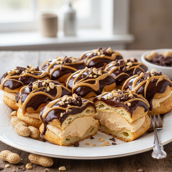 Decadent Peanut Butter Chocolate Eclair Squares recipe
