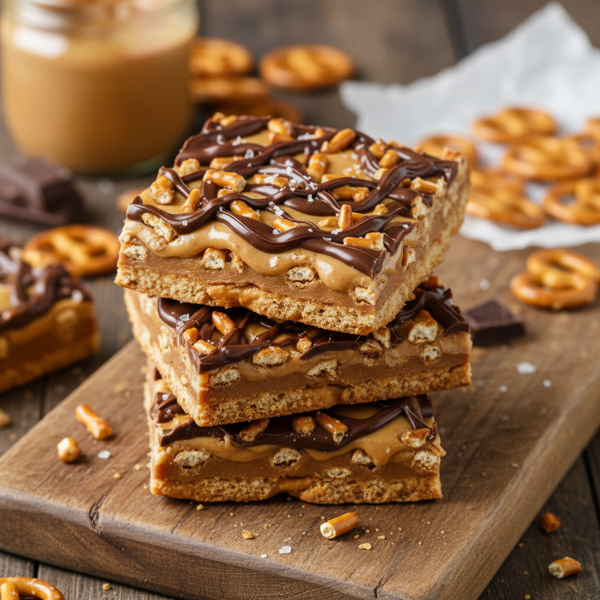 Decadent Peanut Butter Chocolate Pretzel Bars recipe