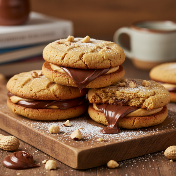 Decadent Peanut Butter Nutella Cookie Sandwiches recipe