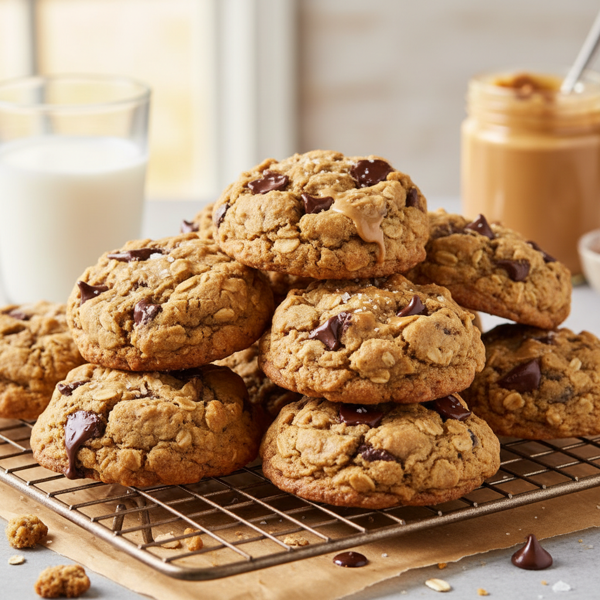 Decadent Peanut Butter Oatmeal Chocolate Chip Cookies recipe