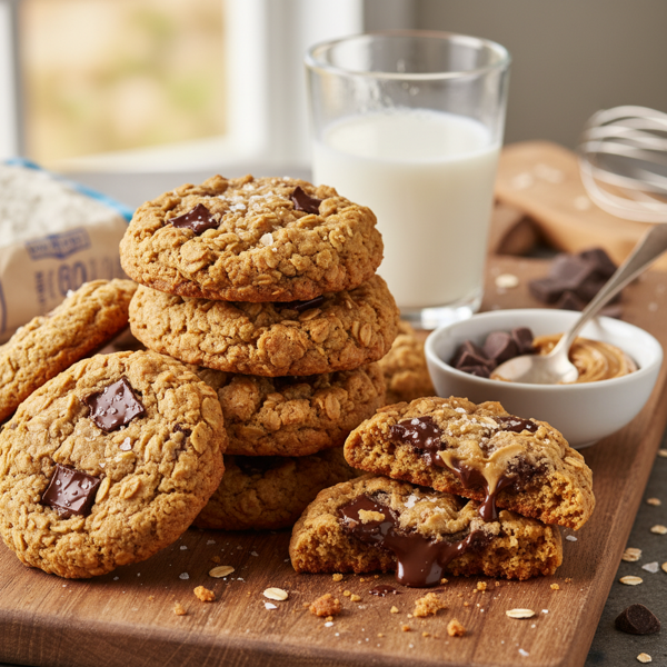 Decadent Peanut Butter Oatmeal Chocolate Chunk Cookies recipe