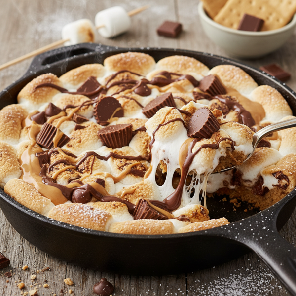 Decadent Peanut Butter S'mores Skillet Cookie Delight recipe