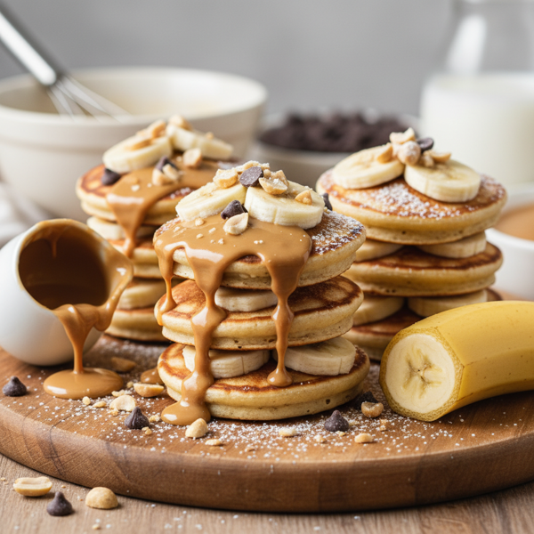 Decadent Peanut Butter & Banana Mini Pancake Stacks recipe