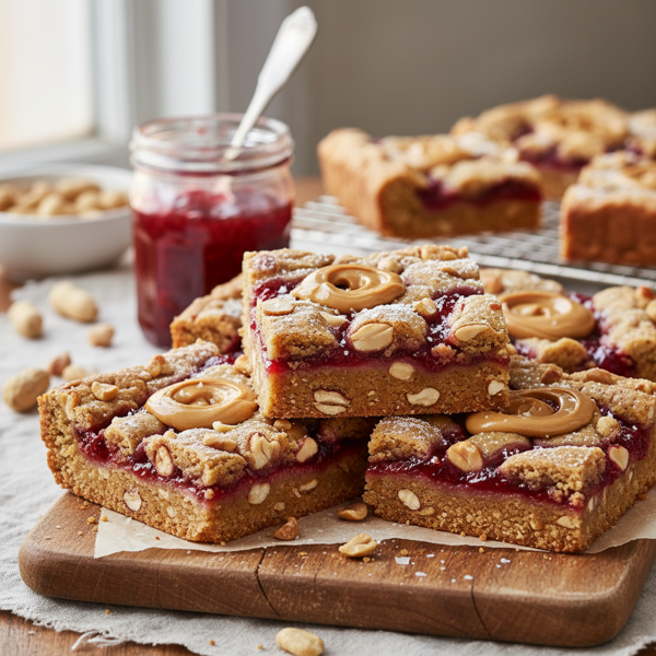 Decadent Peanut Butter & Jelly Cookie Bars recipe