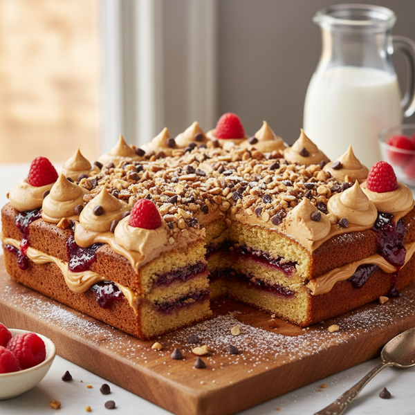 Decadent Peanut Butter & Jelly Snack Cake recipe