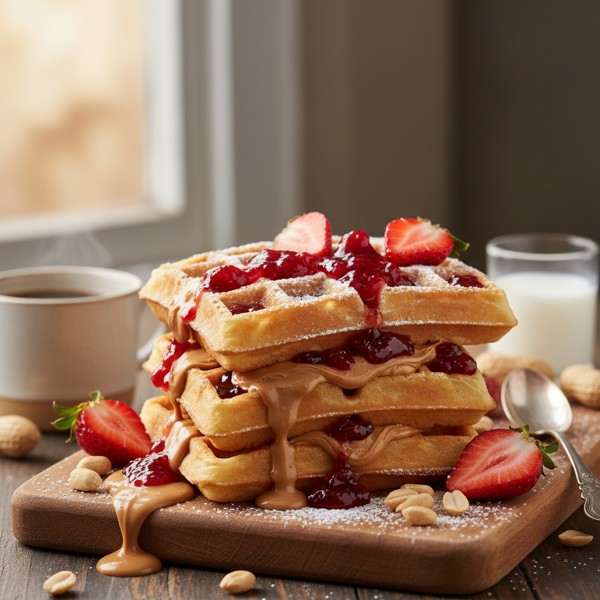 Decadent Peanut Butter & Strawberry Jam Waffles recipe