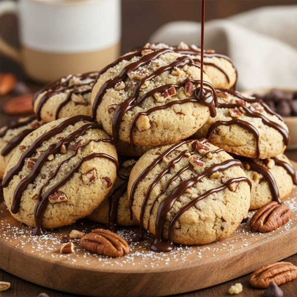 Decadent Pecan Shortbread Cookies with Chocolate Drizzle recipe